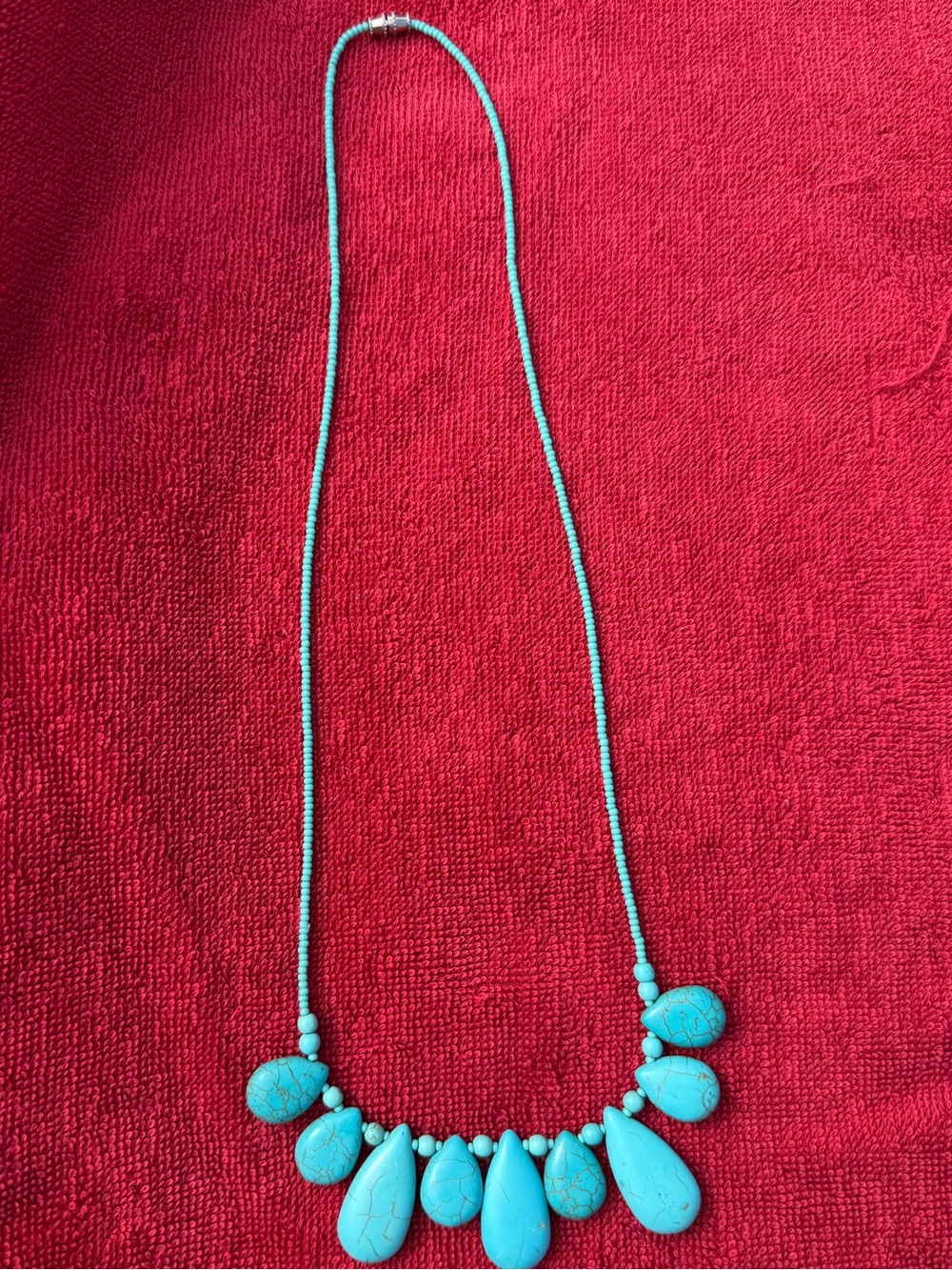 Turquoise Teardrop Beaded Statement Necklace - Unbranded